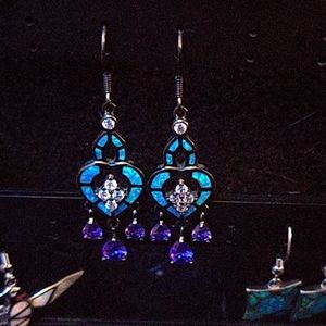 Blue opal and amythist dangle earrings